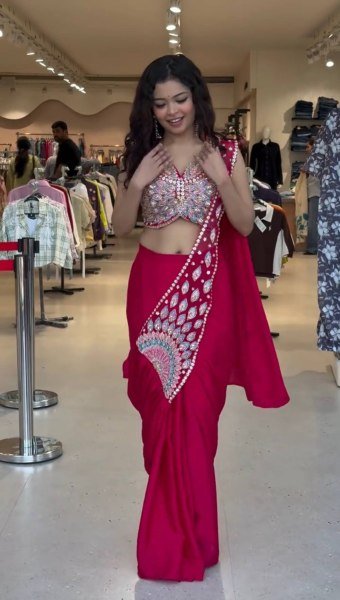 Ready to Wear Pink Georgette Saree with Beads Work for Party Wear Ready To Wear Saree 