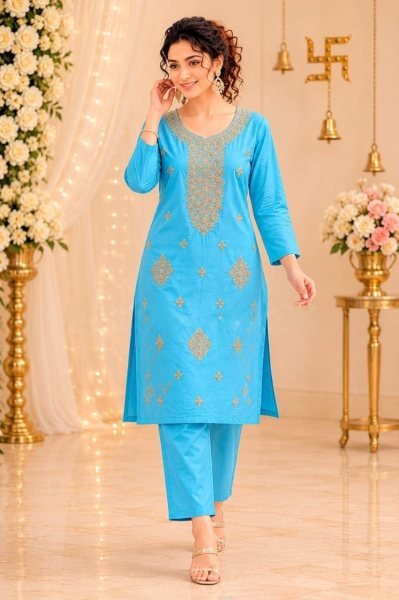 Ready-to-Wear Premium Rayon Embroidered 2 Piece Ethnic Wear Set for Resellers and Retailers Embroidery Kurtis 
