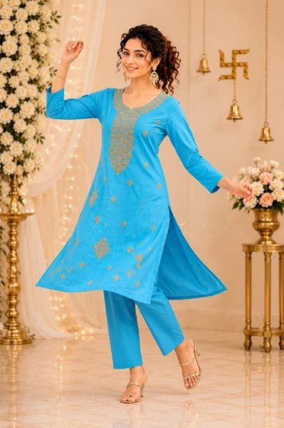 Ready-to-Wear Premium Rayon Embroidered 2 Piece Ethnic Wear Set for Resellers and Retailers Embroidery Kurtis 
