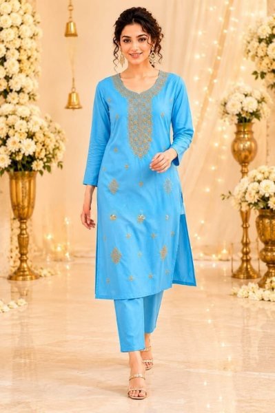 Ready-to-Wear Premium Rayon Embroidered 2 Piece Ethnic Wear Set for Resellers and Retailers Embroidery Kurtis 