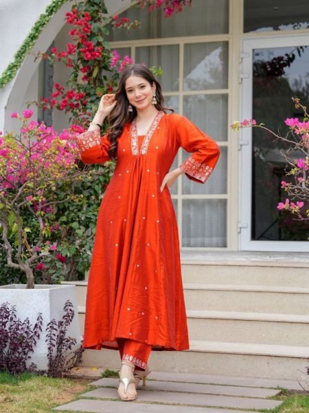 Ready to Wear PV Chanderi Embroidered Suit Set with Cotton Dupatta 3 Piece Wholesale Collection for Resellers 3 Piece Kurti Set