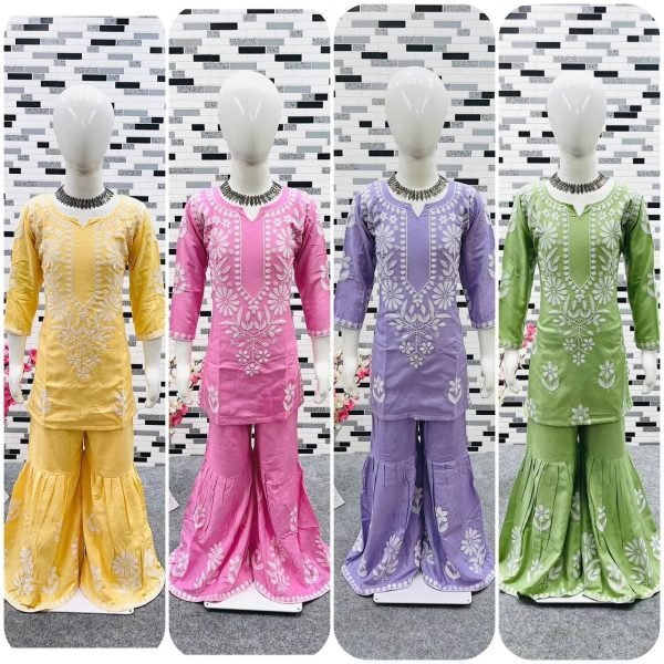  READY TO WEAR RAYON COTTON EMBROIDERED TOP WITH SARARA FOR GIRL Girls Wear