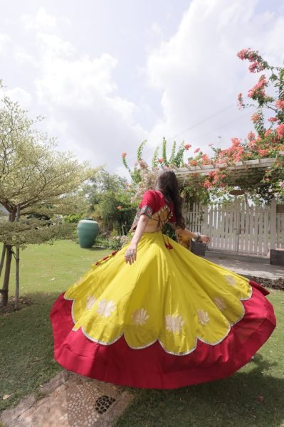 Ready to Wear Roman Fabric Navratri Lehenga with Stitched Gamthi Embroidered Top Navratri Lehnega Choli