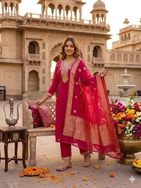 Ready to Wear Roman Silk Sequence Embroidery Kurti Set with Cotton Silk Dupatta for Resellers and Retailers 