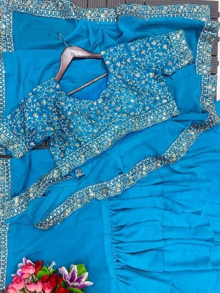 Ready To Wear Saree With Blouse For Womens Bollywood Style Geogatte Fabric On Beautiful Embrodery Work Ready To Wear Saree 