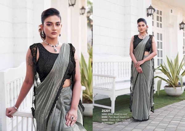 Ready to Wear Satin Silk Ombre Effect Saree with Designer Jacket   Stunning Beadwork Designer Wedding Sarees Wholesale