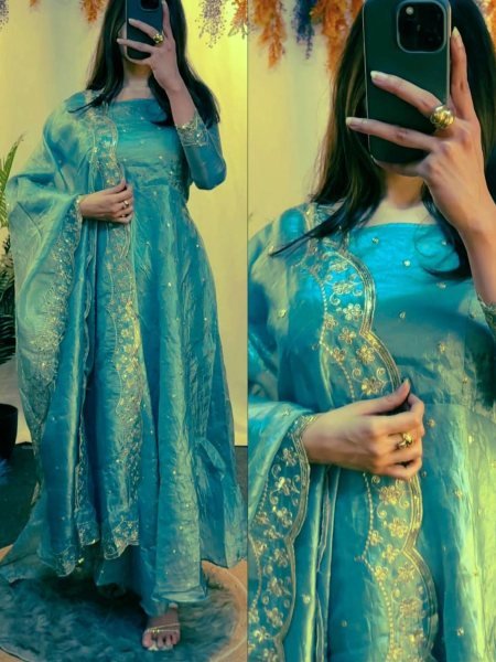 Ready to Wear Silk Gown with Intricate Embroidery   Sequin Work Exclusive Designer Collection Kurti With Dupatta Wholesale
