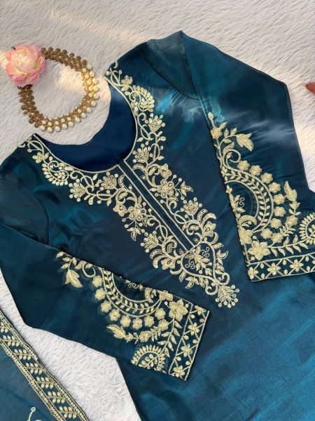 Ready to Wear Silk Thread Work Straight Cut Top with Palazzo and Dupatta for Reseller Shops Ready To Wear Collection