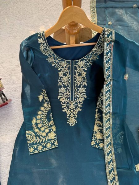 Ready to Wear Silk Thread Work Straight Cut Top with Palazzo and Dupatta for Reseller Shops Ready To Wear Collection