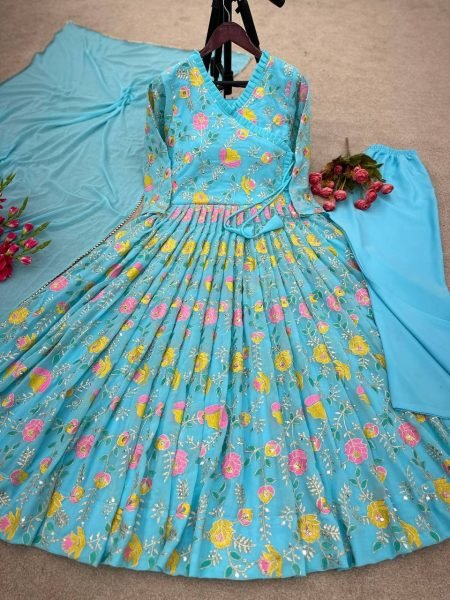 Ready to Wear Sky Blue Anarkali Suit Set  Anarkali Kurtis 
