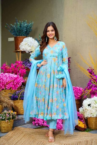 Ready to Wear Sky Blue Anarkali Suit Set  Anarkali Kurtis 