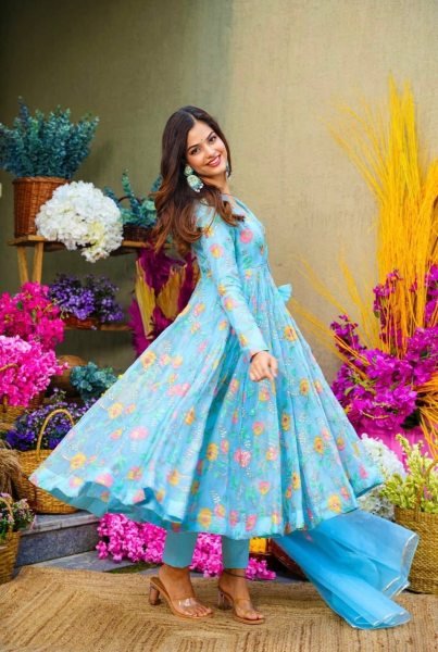 Ready to Wear Sky Blue Anarkali Suit Set  Anarkali Kurtis 