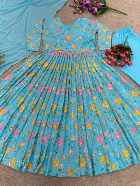 Ready to Wear Sky Blue Anarkali Suit Set  Anarkali Kurtis 