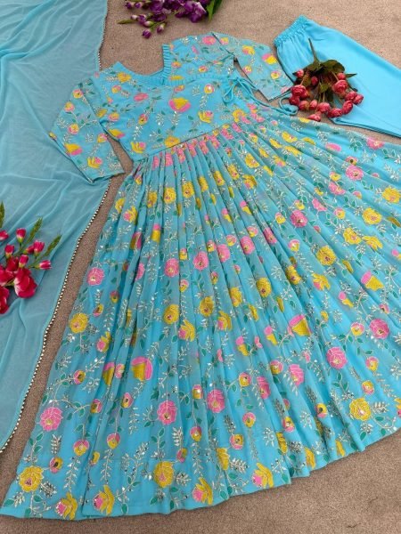 Ready to Wear Sky Blue Anarkali Suit Set  Anarkali Kurtis 