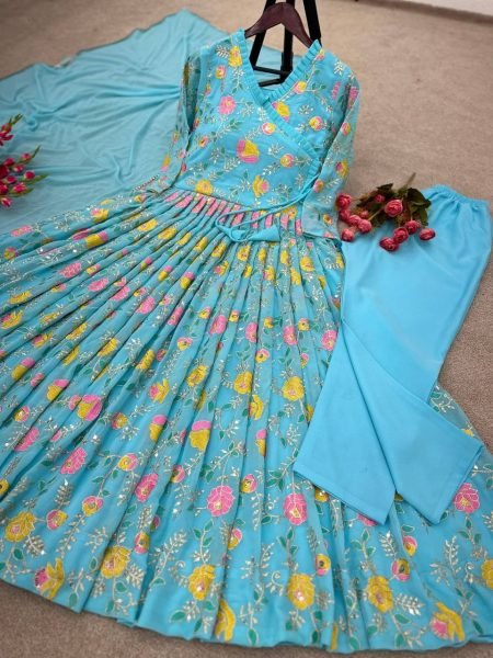 Ready to Wear Sky Blue Anarkali Suit Set  Anarkali Kurtis 
