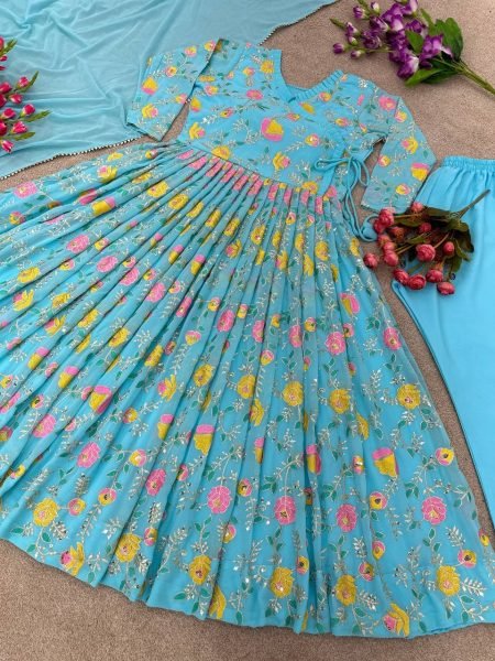 Ready to Wear Sky Blue Anarkali Suit Set  Anarkali Kurtis 