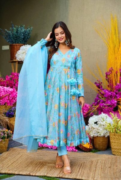 Ready to Wear Sky Blue Anarkali Suit Set  Anarkali Kurtis 