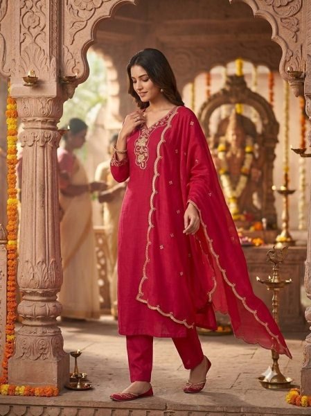 Ready-to-Wear Slub Cotton Embroidered Kurti Set with Chinnon Dupatta for Office and Daily Wear Embroidery Kurtis 