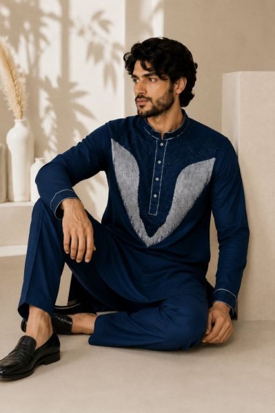 Ready to Wear Teal Blue Men's Lachka Kurta Pant Set with Dual Side Pockets  Mens Short Kurta
