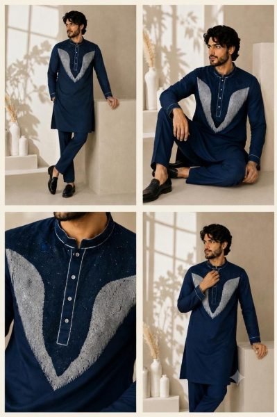 Ready to Wear Teal Blue Men's Lachka Kurta Pant Set with Dual Side Pockets  Mens Short Kurta