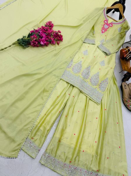 Ready To Wear White Embroidered Sharara Suit With Sequins Wholesale Ladies Suit Collection From Surat Manufacturers Ready To Wear Collection