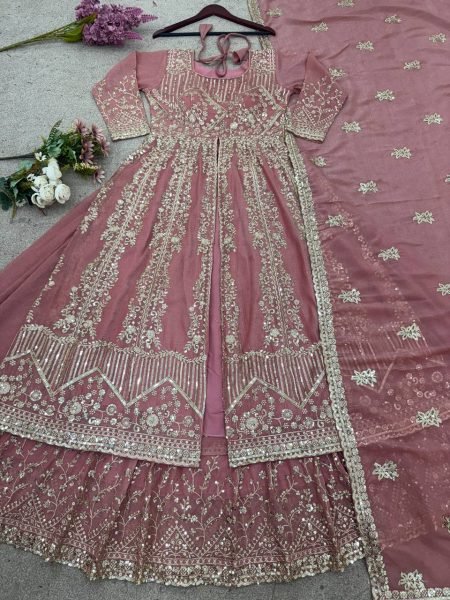 Royal Pink Crunchy Silk 3 Piece Suit with Sequin Embroidery Wedding Partywear Set  Ready To Wear Collection