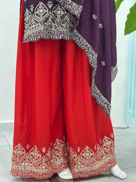 Readymade Dark Purple Chinon Silk Embroidered Suit Set Collection At Manufacturer Rates Ready To Wear Collection