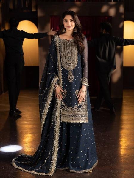 Readymade Pakistani Style Embroidered Faux Georgette Sharara Suit with Dupatta For Party Wear Ready To Wear Collection