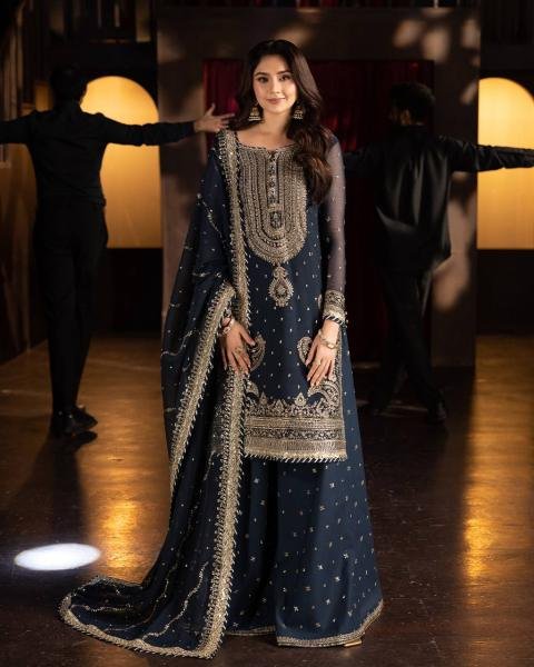Readymade Pakistani Style Embroidered Faux Georgette Sharara Suit with Dupatta For Party Wear Ready To Wear Collection