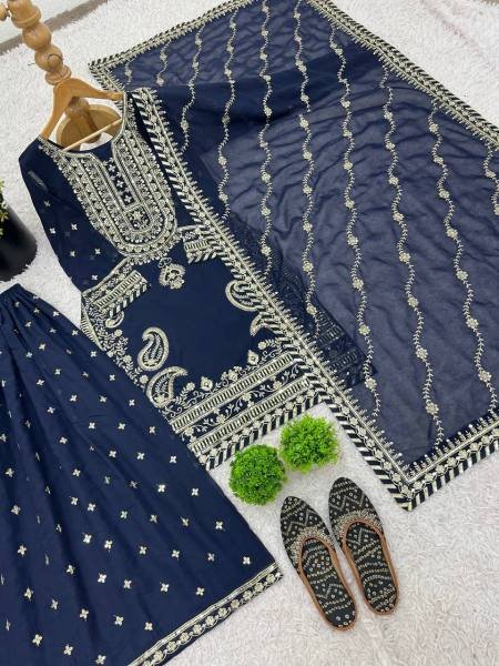 Readymade Pakistani Style Embroidered Faux Georgette Sharara Suit with Dupatta For Party Wear Ready To Wear Collection