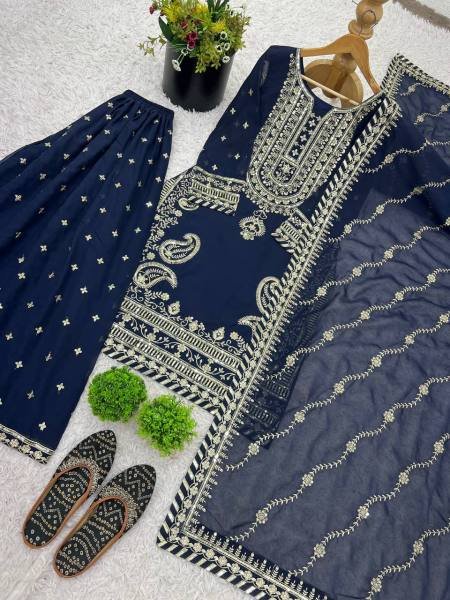 Readymade Pakistani Style Embroidered Faux Georgette Sharara Suit with Dupatta For Party Wear Ready To Wear Collection