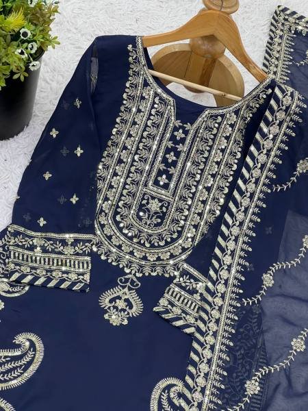 Readymade Pakistani Style Embroidered Faux Georgette Sharara Suit with Dupatta For Party Wear Ready To Wear Collection