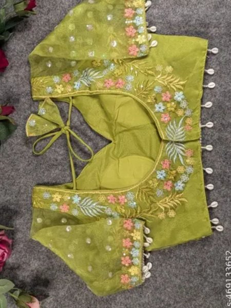 Readymade Partywear Blouse in Purple Green Net with Beads   Zari Work Best seller Deal  Blouse Collection