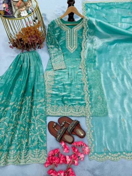Readymade Pure Silk Embroidered Pakistani Style Salwar Plazzo Suit  Ready To Wear Collection