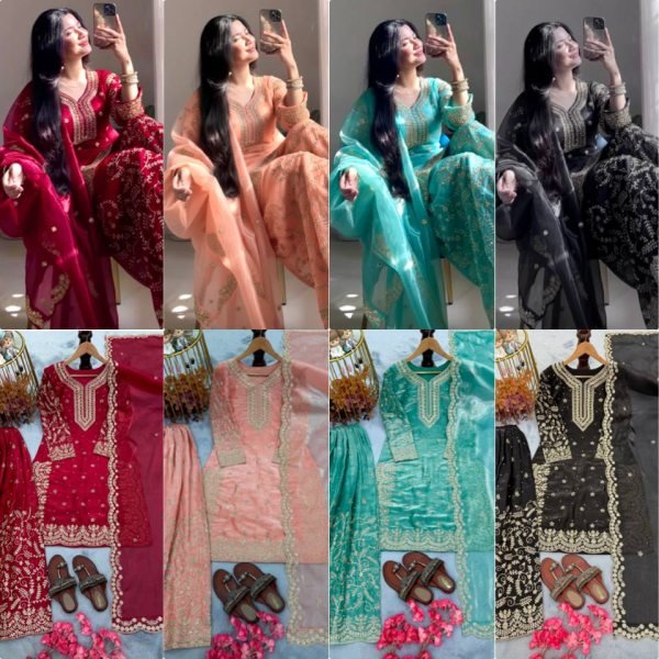 Readymade Pure Silk Embroidered Pakistani Style Salwar Plazzo Suit  Ready To Wear Collection