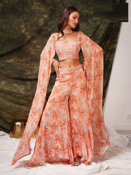 Readymade Traditional Chinon Crop Top By Royal Export Ready To Wear Suit