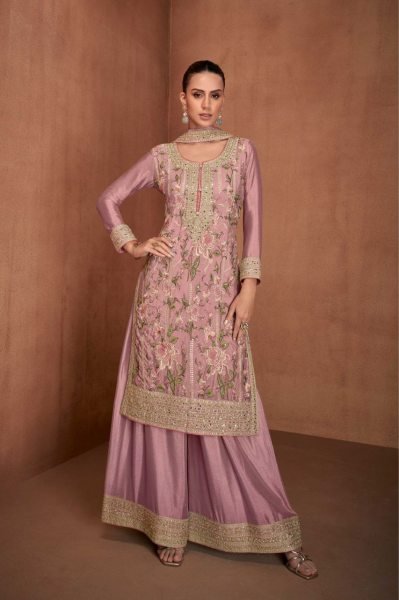  Real Chinon Best Quality Suit Set With Embroidery Work  Designer Plazzo Salwar Suits Wholesale