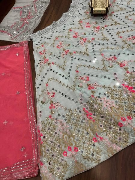 Real Mirror Embroidery Sequence Work Lehenga Choli Designer Lehenga Choli