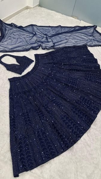 Reception Wear Navy Blue Designer Net Lehenga with Heavy Work at Low Price Designer Lehenga Choli