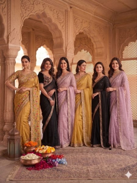 Recyclable Black Burberry Silk Saree with Premium Handcrafted Beads Detailing Designer Wedding Sarees Wholesale