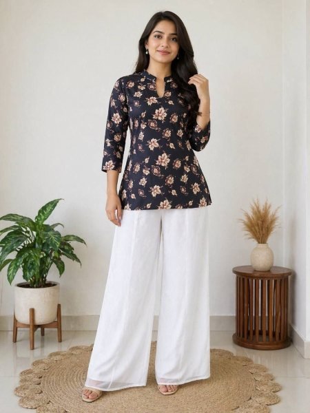 Recyclable Black Rayon Slub Co ord Set for Women Daily Wear Collection CO ORD Sets