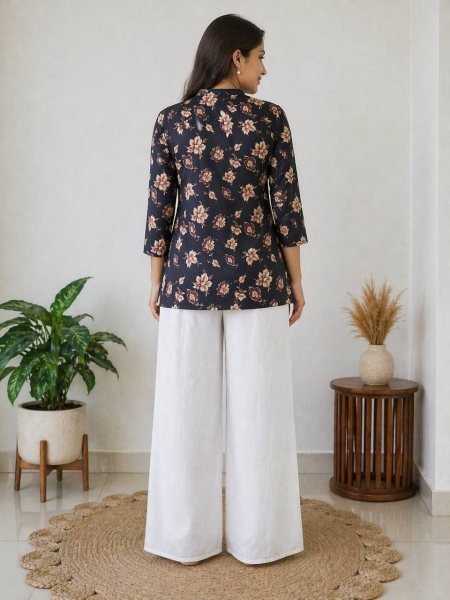 Recyclable Black Rayon Slub Co ord Set for Women Daily Wear Collection CO ORD Sets