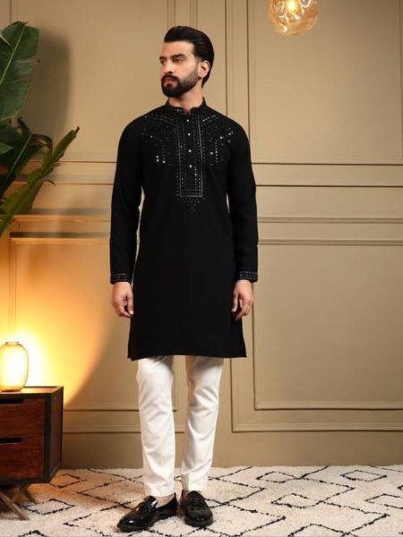 Recyclable Black Wholesale Kurta Pyjama Set for Resellers at Manufacturer Rate 