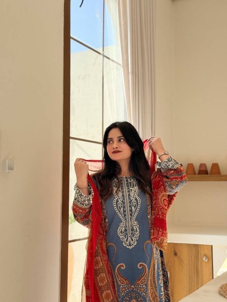 Recyclable Blue Silver Diamond Work Chinon Suit Set for Festive and Office Wear Printed Kurtis