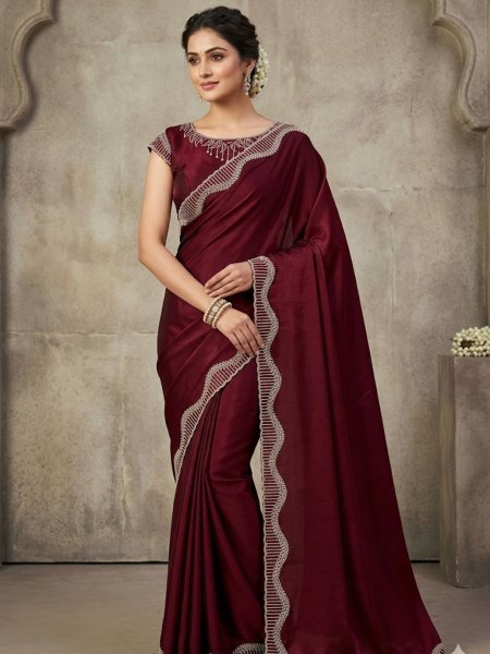 Recyclable Fendy Chiffon Saree with Diamond Work for Party And Wedding Wear Sarees 