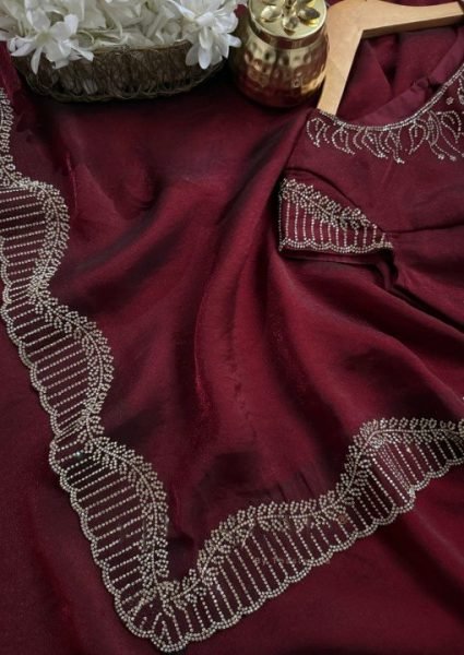Recyclable Fendy Chiffon Saree with Diamond Work for Party And Wedding Wear Bollywood Fancy Sarees Wholesale