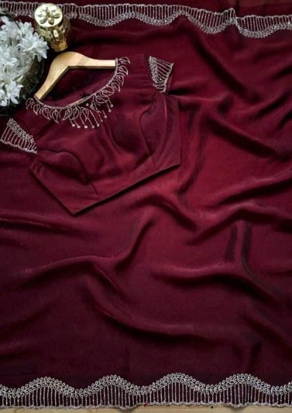 Recyclable Fendy Chiffon Saree with Diamond Work for Party And Wedding Wear Bollywood Fancy Sarees Wholesale