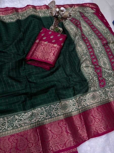Recyclable Gree Designer Printed Saree in Soft Cotton Silk with Kanjivaram Style Border Cotton Sarees Wholesale
