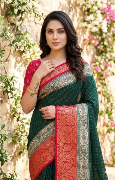 Recyclable Gree Designer Printed Saree in Soft Cotton Silk with Kanjivaram Style Border Cotton Sarees Wholesale