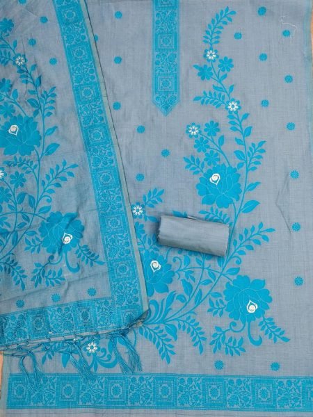 Recyclable Grey Designer Muga Cotton Dress Material at Wholesale Rate for Women Cotton Dress Material